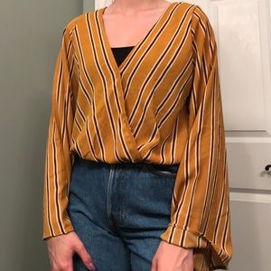 Dry goods long sleeve orange/yellow striped blouse